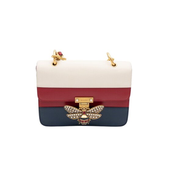 Gucci Sylvie Queen Margaret Tri-Color Leather Shoulder Bag With Bee Ornament & S - Picture 9 of 12